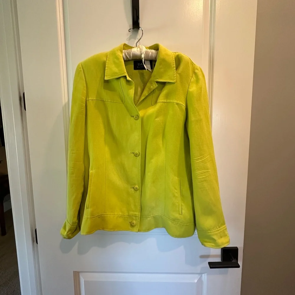 Dana Buchman Like New Neiman Marcus Linen Citron Yellow Green Women's Jacket VTG - Picture 1 of 13
